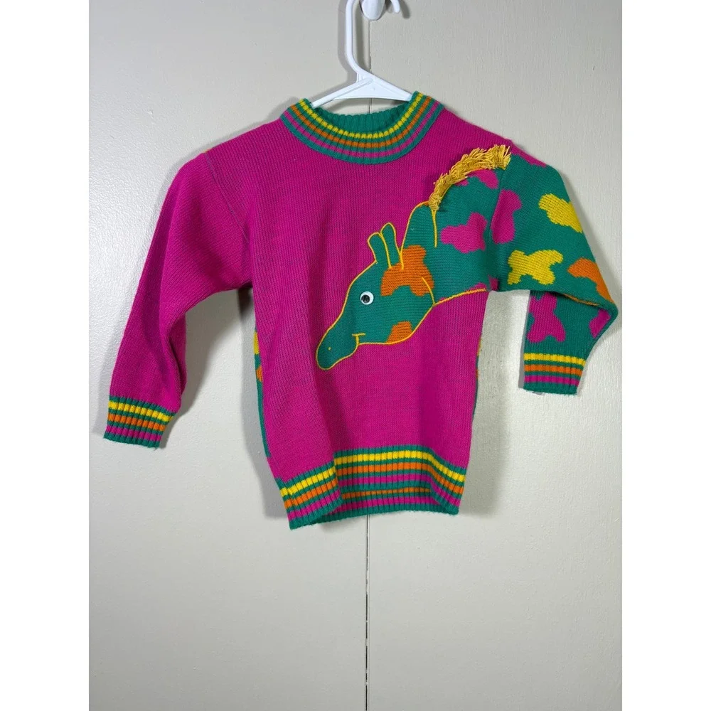 Vtg Miniwaves Kids Giraffe Knit Sweater Skirt Set S kidcore Kitsch 80s 90s